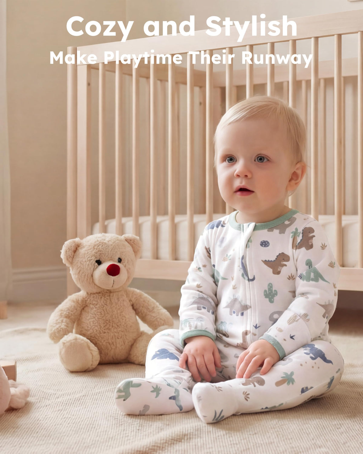 Baby Boy Sleepers 100% Cotton Footie Pajamas, Newborn 0-3 3-6 with Way Zipper & Mitten Cuffs, Ultra Soft