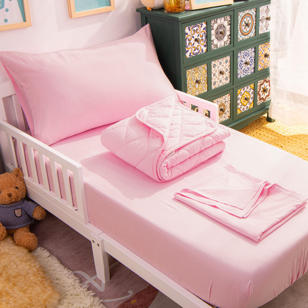 Toddler Microfiber Bedding Set, 4 Piece, Pink