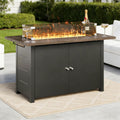 43" Propane Fire Pit Table, 55000 BTU Gas Fire Pit with 2 Tiered Storage Space, Wood Grain Tabletop, Gray Glass Wind