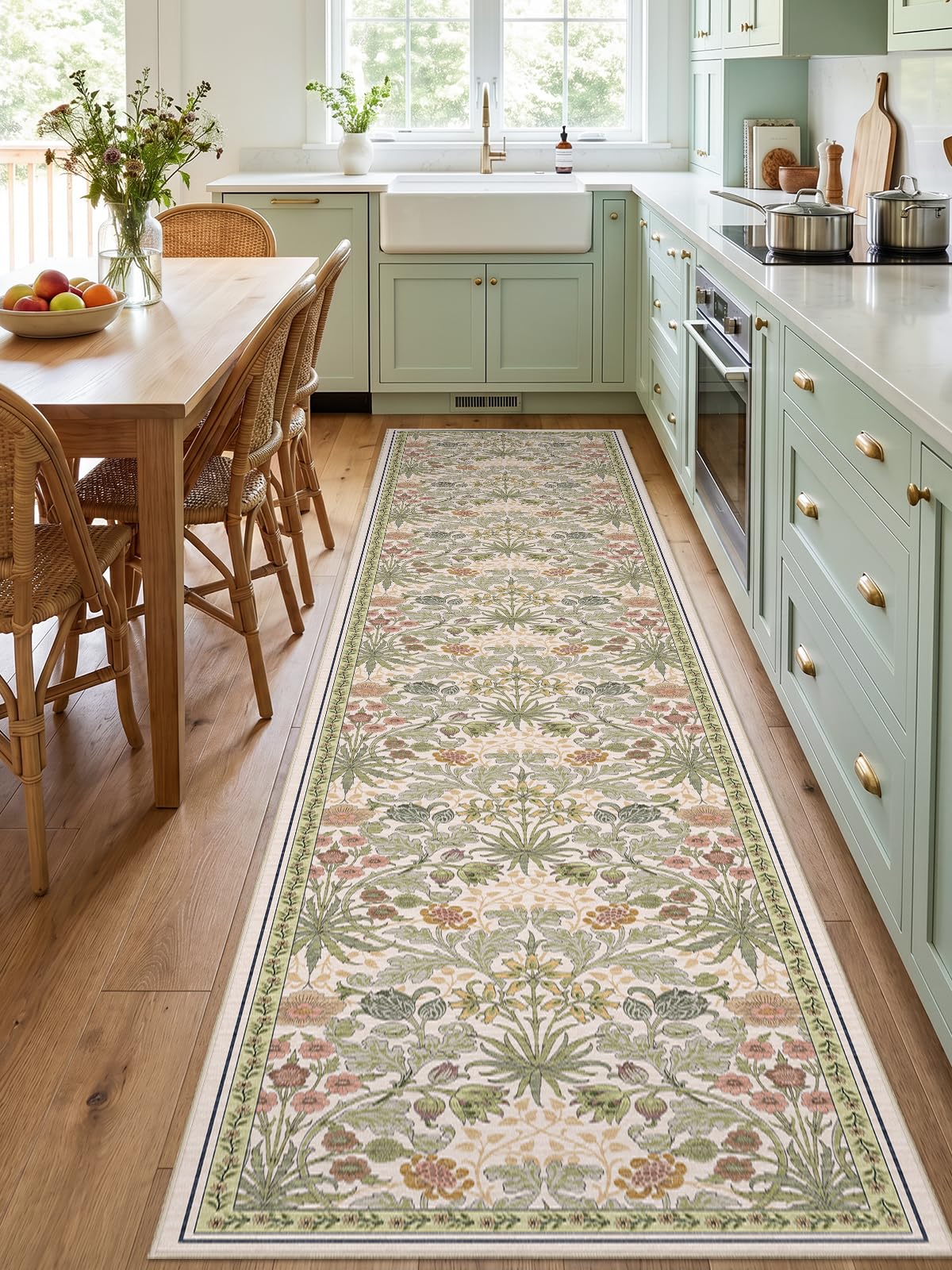 Floral Runner Rug s: Non-Slip Machine Washable Long Rugs Boho Soft Rugs, Laundry, Bedroom, Bathroom - Botanical