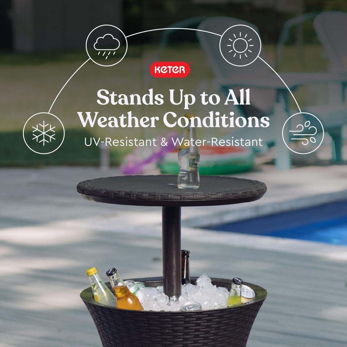 Pacific Cool Bar Outdoor Patio Furniture and Hot Tub Side Table with 7.5 Gallon Beer and Wine Cooler, Espresso Brown