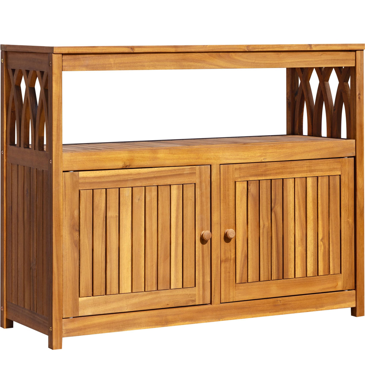 2-Tier Outdoor Storage Cabinet in Acacia Wood, with 2 Magnetic Doors, for Garden, Picnic, Buffet, TV Stand, or Bar