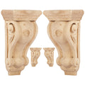 Wood Carved Corbels, 3" W x 2" D x 6" H, 4-Pack,Unfinished Brackets