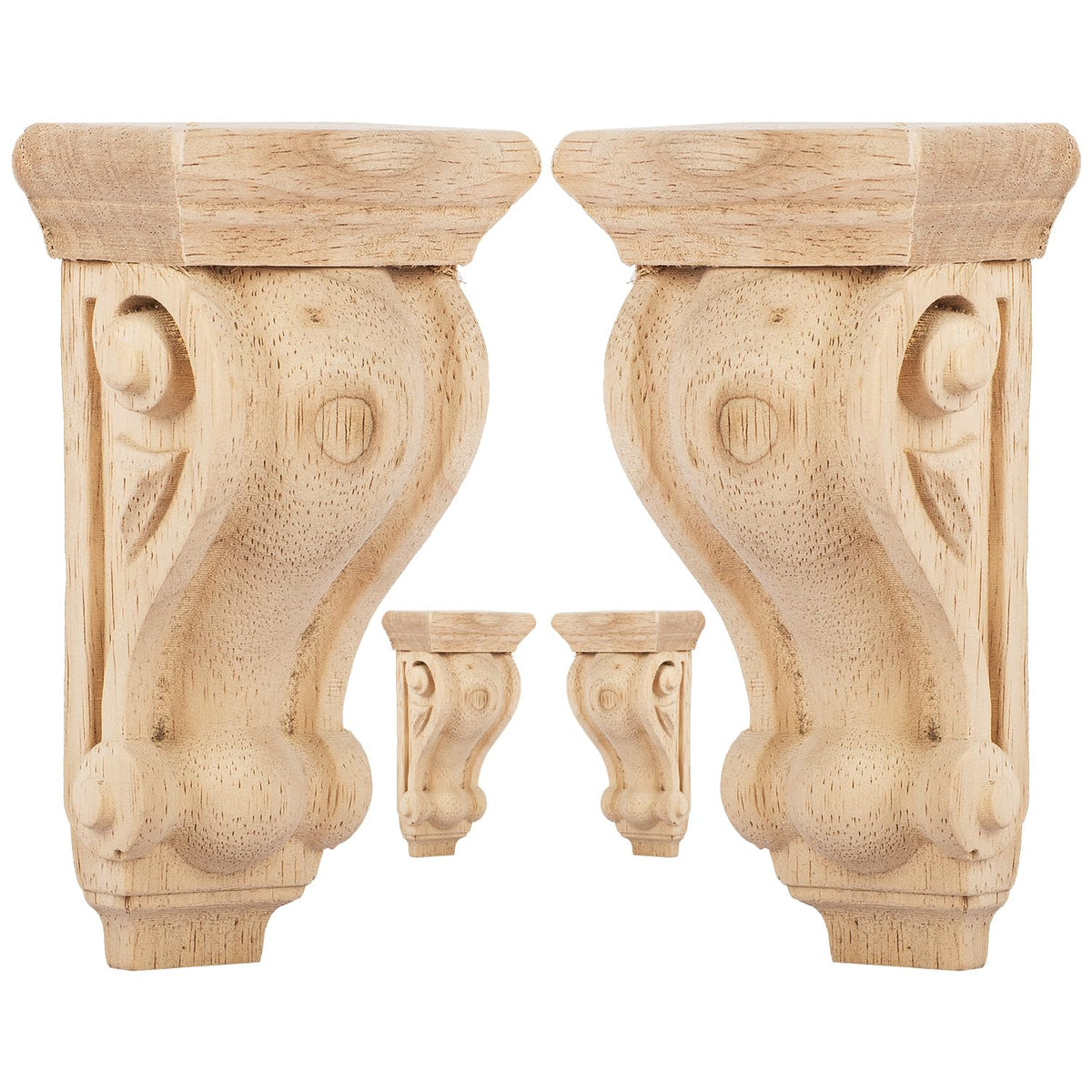 Wood Carved Corbels, 3" W x 2" D x 6" H, 4-Pack,Unfinished Brackets