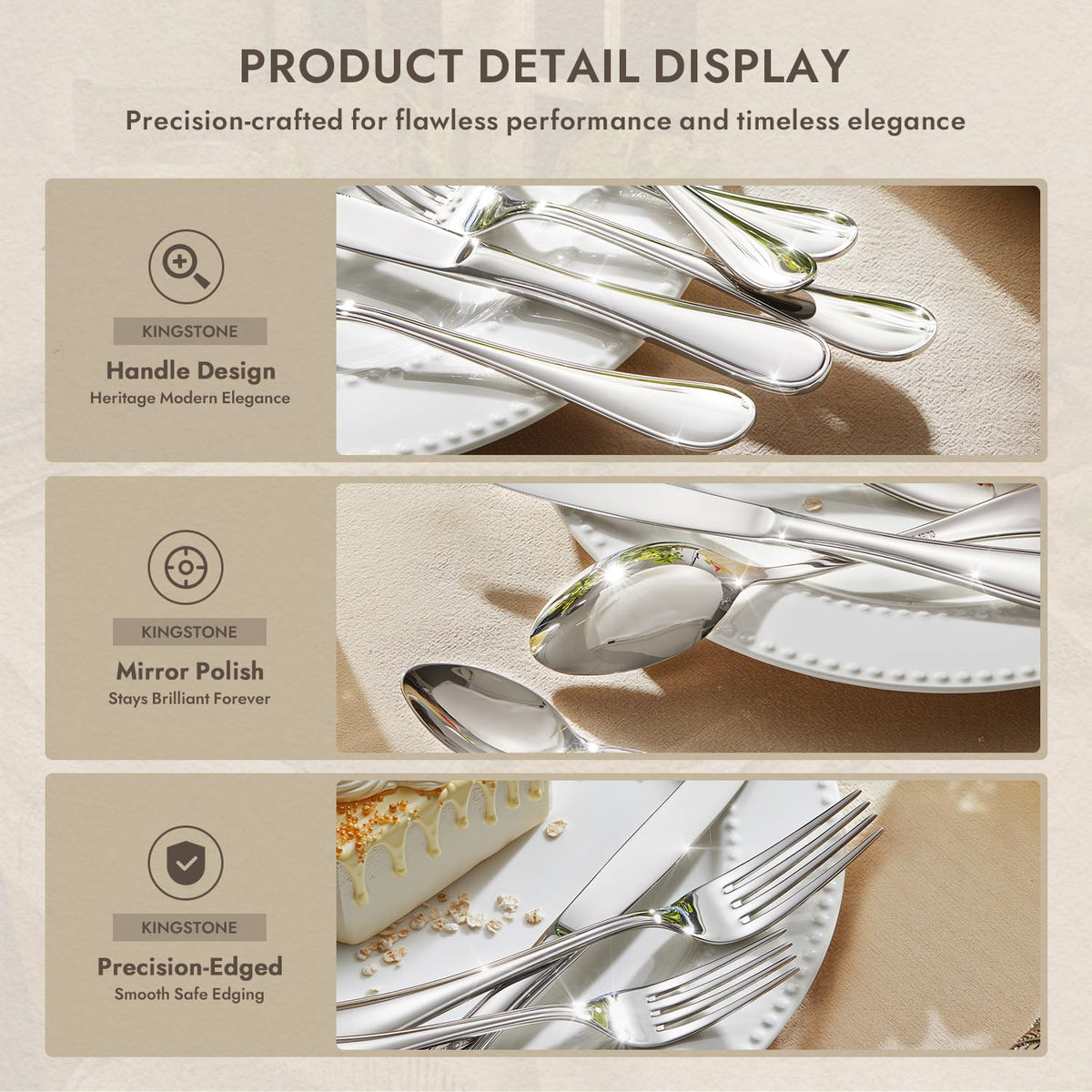18/10 Stainless Steel Silverware Set for 8, 40 Piece Teardrop Flatware Set