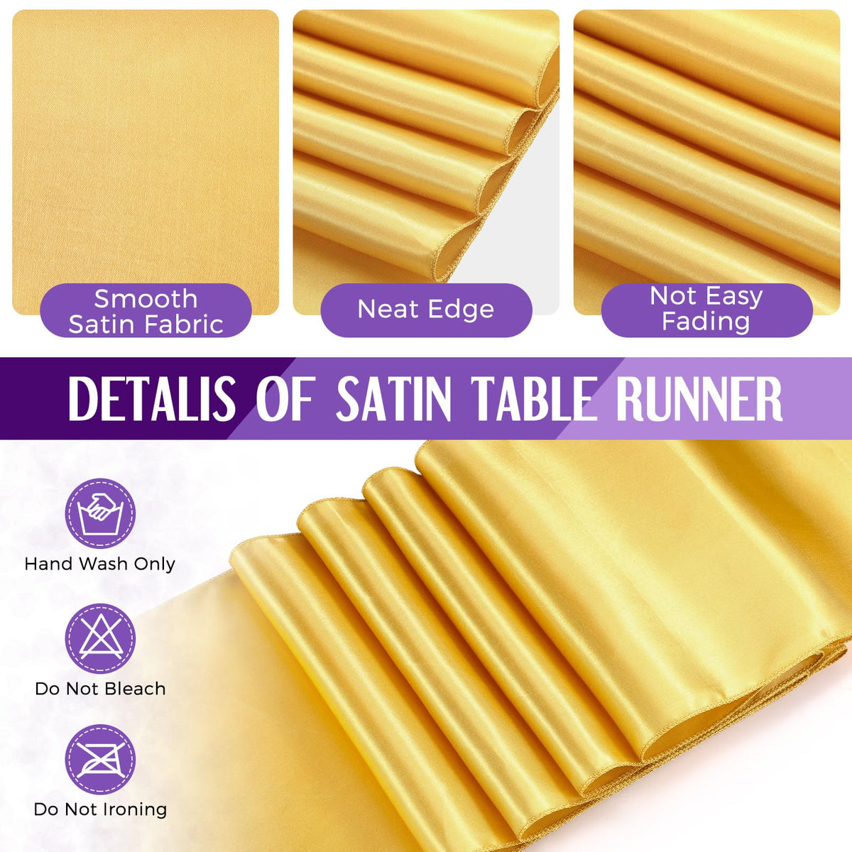 16 Pcs Purple and Gold Round Tablecloth and Satin Runner Set