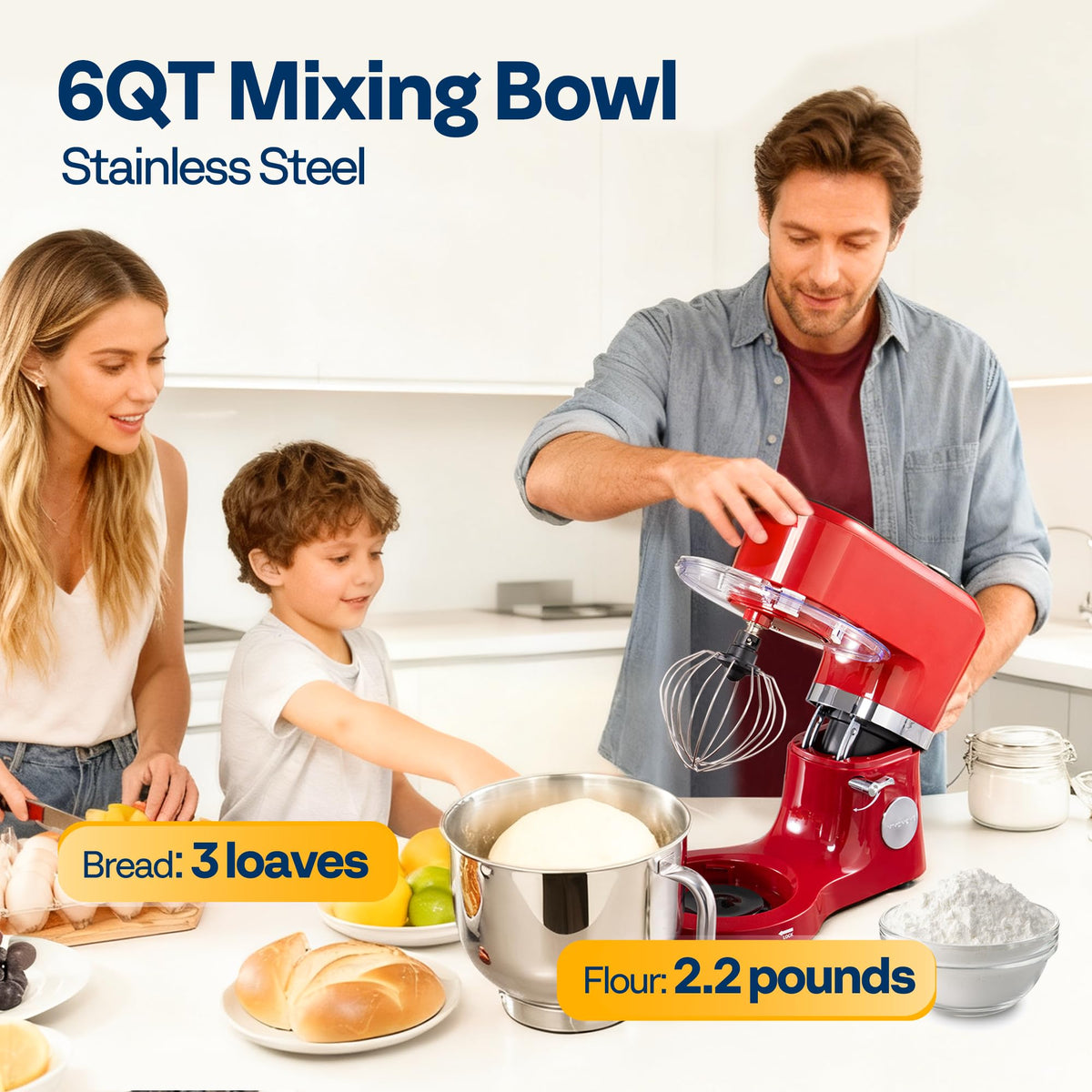 Stand Mixer with Dough Proofing, 6-Quart Tilt-Head Mixer, Red