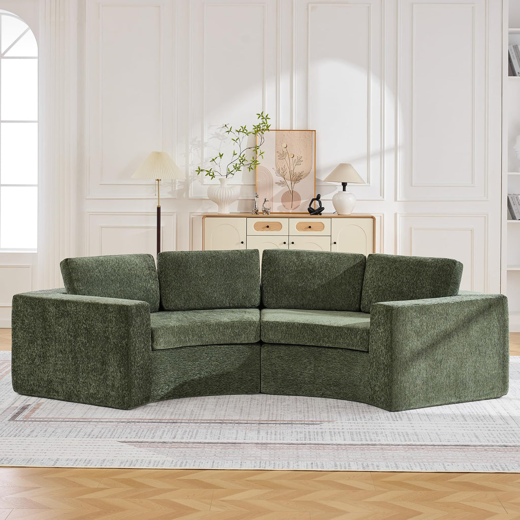119'' Curved Round Boneless, Oversized Modular Sectional with Deep Seat & Arms, Chenille Memory Foam with Pillows