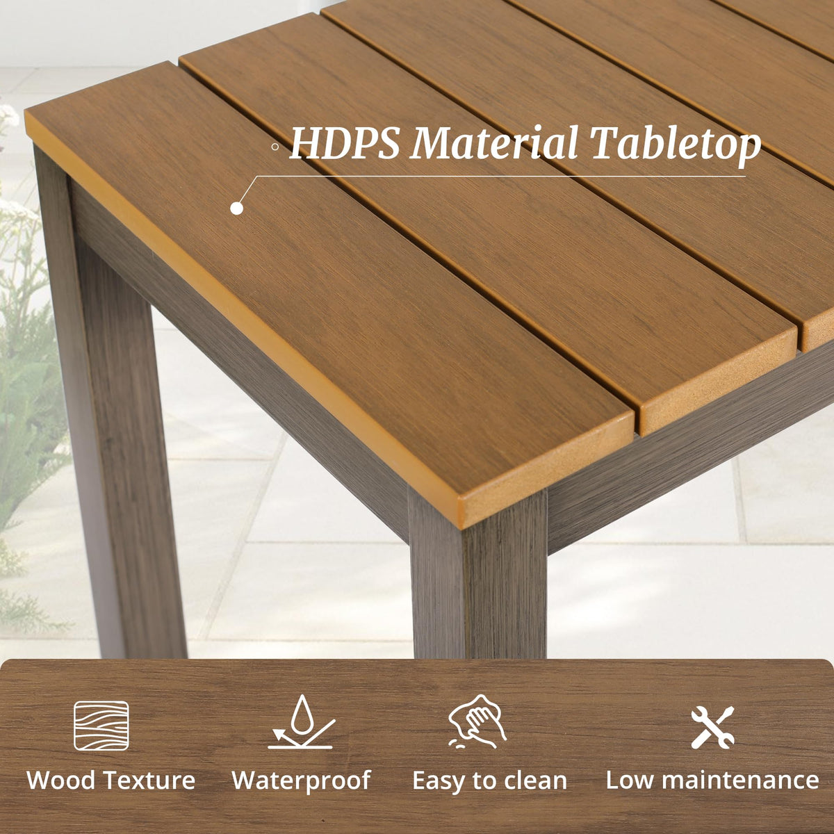 Outdoor Bar Table Set of 2, 38" Patio Bar Height Counter Table, Weather Resistant, Waterproof HDPS Slatted Top