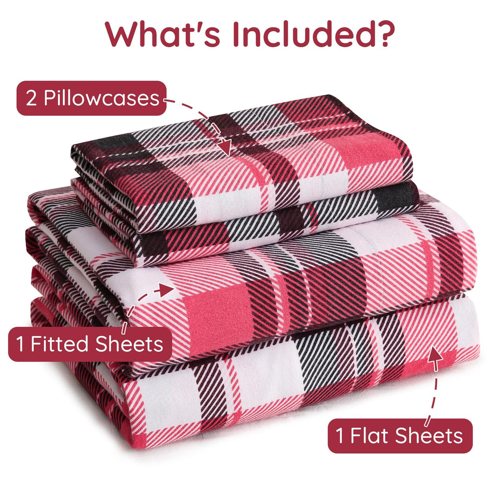 100% Cotton Flannel Sheet Set, Heavy-Duty Fluffy Flannel Design 4 Pieces, Thermal Lock Technology, 16 inch