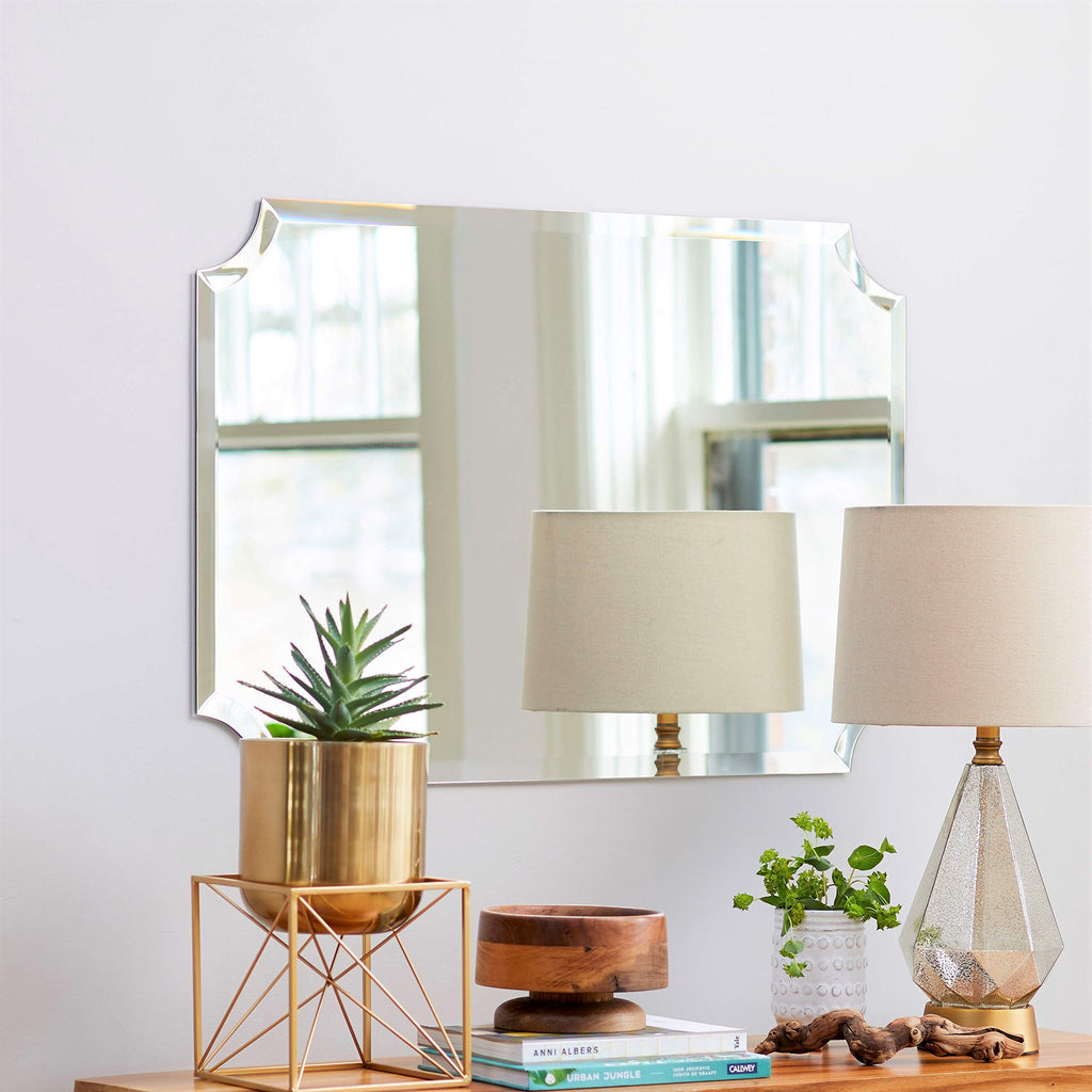 Frameless Rectangle Mirror, 24" x 36" Bathroom Wall Mirror w/Beveled Edge