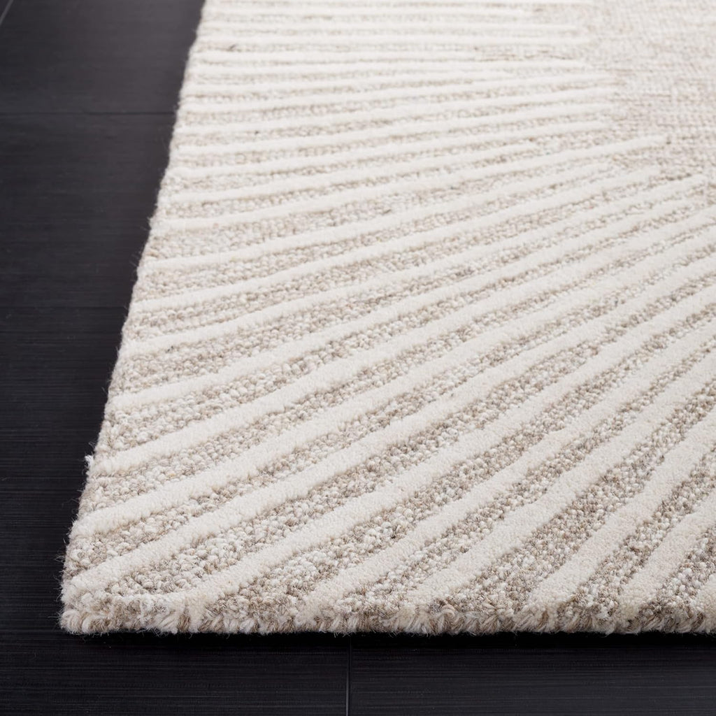 Handmade Wool Area Rug - Abstract - X-Large - Modern Design, Natural & Ivory