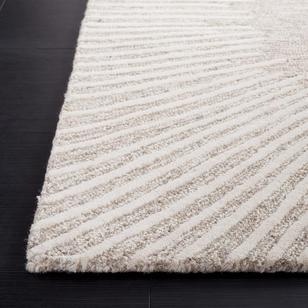 Handmade Wool Area Rug - Abstract - X-Large - Modern Design, Natural & Ivory