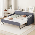 Twin Size Upholstered Daybed with Pop up Trundle,Line Day Bed Frame with Charging Station,Twin to King Daybed, Tufted