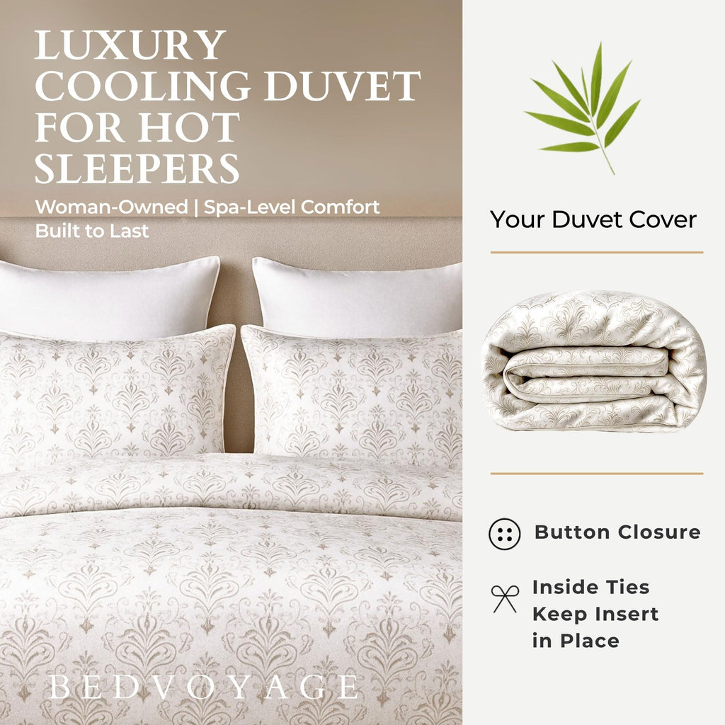 Queen Size Duvet Cover Set, Luxury 100% Viscose Derived from Bamboo, with 2 Standard Shams, Button Closure/Corner