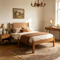 Bamboo Bed Frame with Farmhouse Headboard, Warm Brown Color