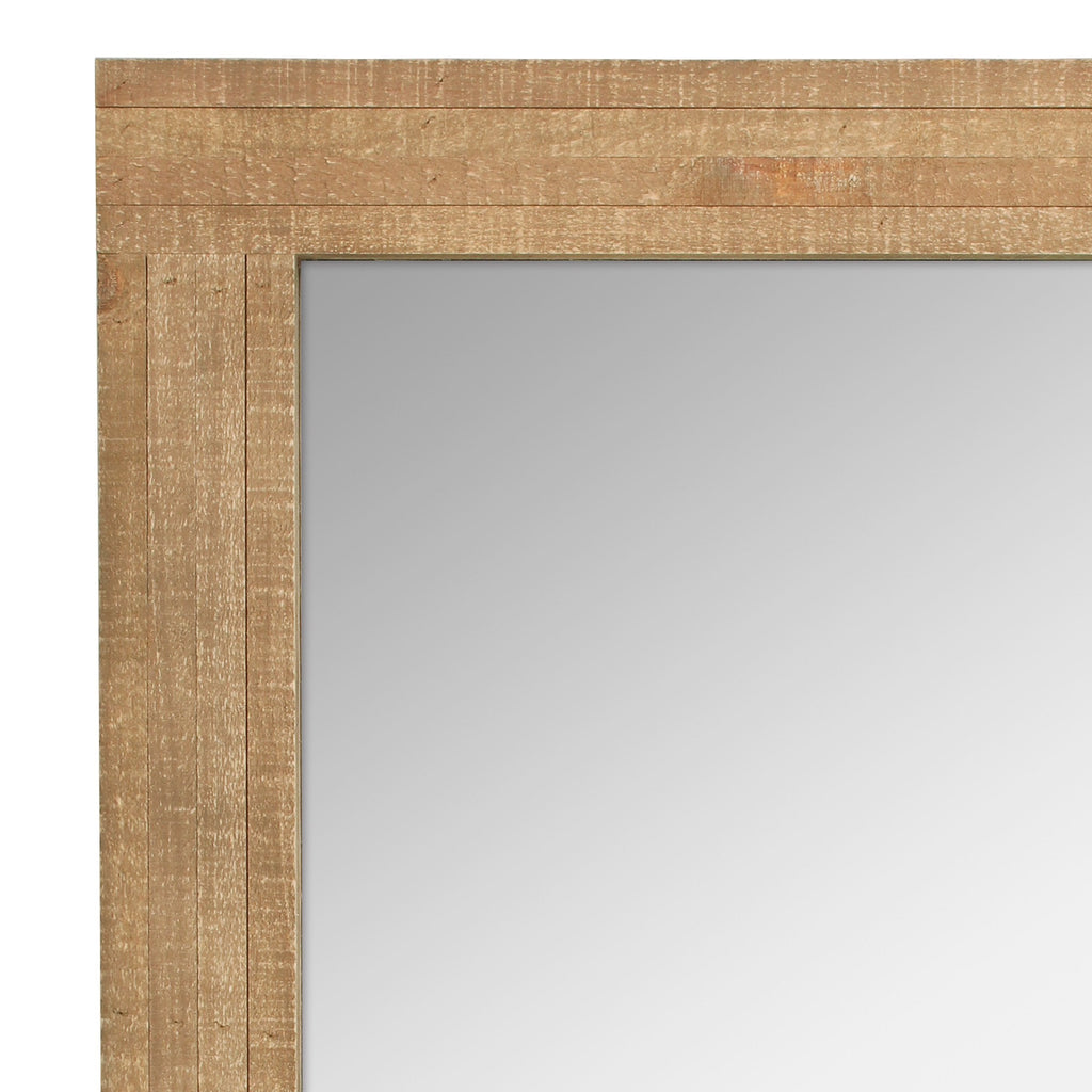24" x 18" Rectangle Natural Wood Frame Wall Mirror with Attached Hanging Brackets, Decorative Country Rustic Decor