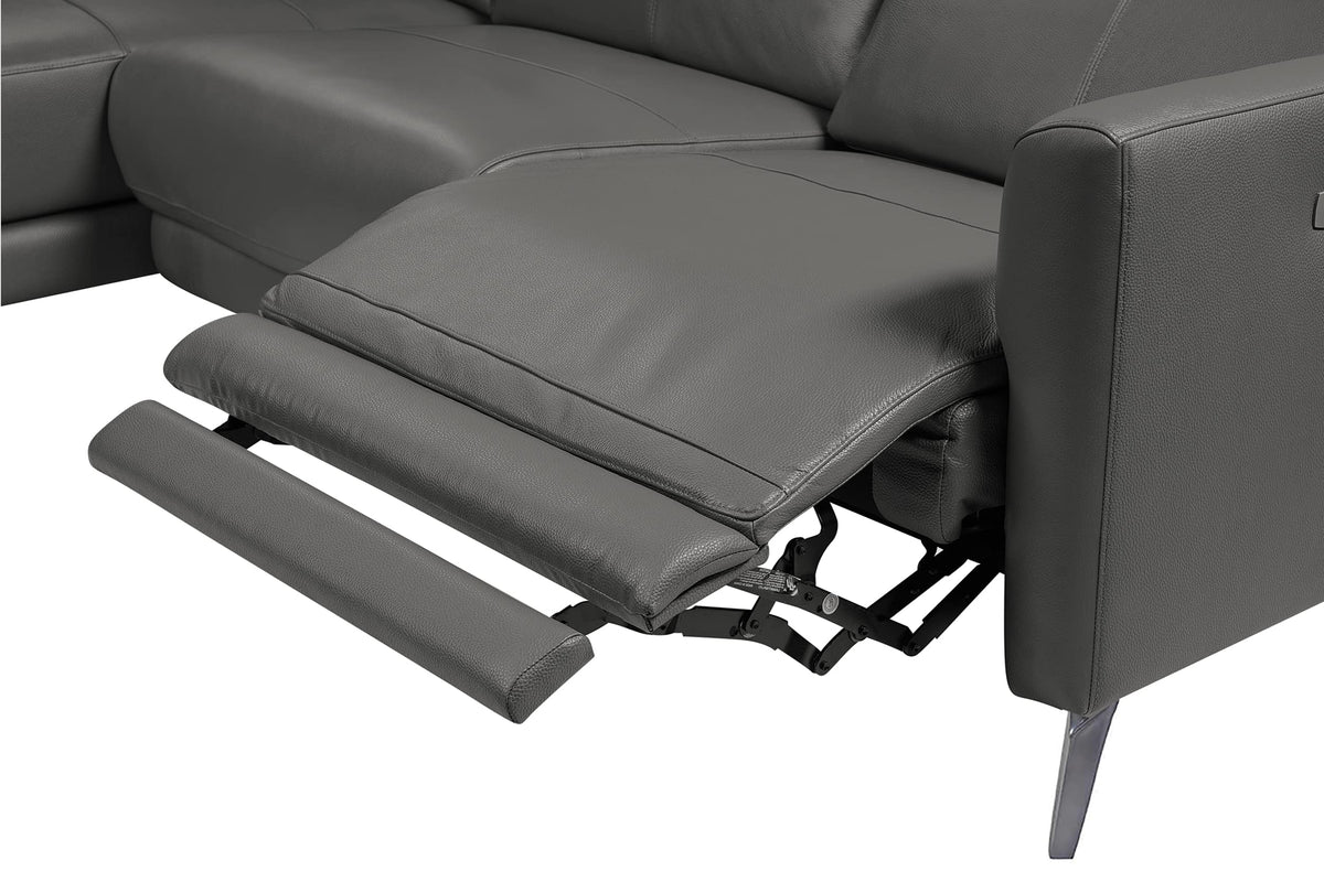 Andria 99.5" Leather Sectional Couch, Power Recliner with Right Chaise - Cloudy Grey