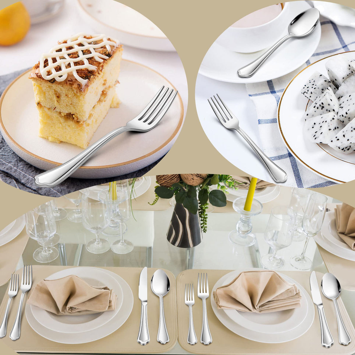 40-Piece Silverware Flatware Set for 8, Stainless Steel Cutlery Eating Utensils Set with Scalloped Edge, Include