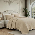 100% Cotton Sateen Quilt Set | Silky Soft & Breathable | Elegant Medallion Damask Pattern | Lightweight Cotton Fill