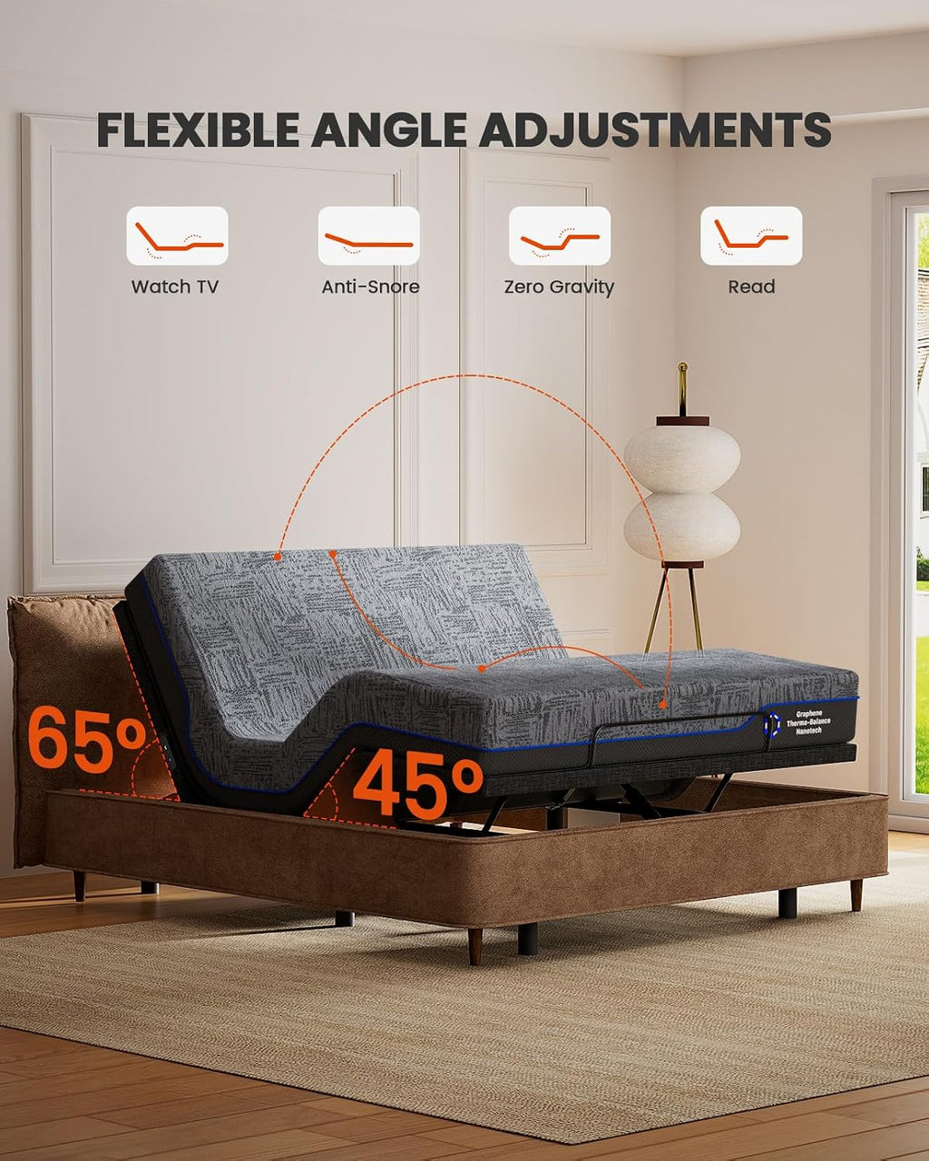 Amada Split King Adjustable Bed Frame with Massage & Wireless Remote, Zero Gravity, Head & Foot Incline, Electric