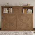 Farmhouse Wood Murphy Bed with Charging Station, Modern Wall Bed with Top Cabinet & Drawer, No Box Spring
