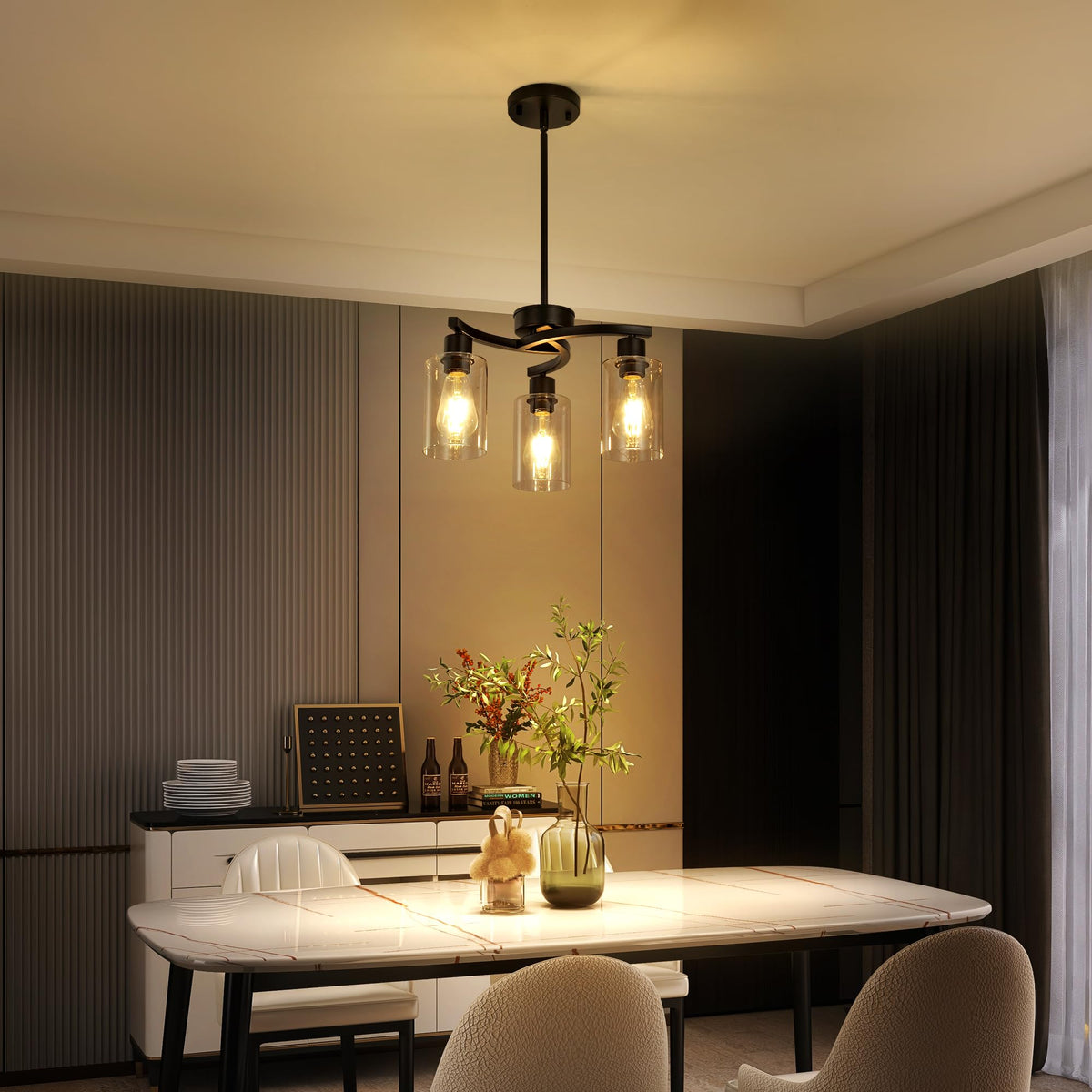 Modern Farmhouse Black Pendant Lights Kitchen Island, Adjustable Height Contemporary Chandeliers Light