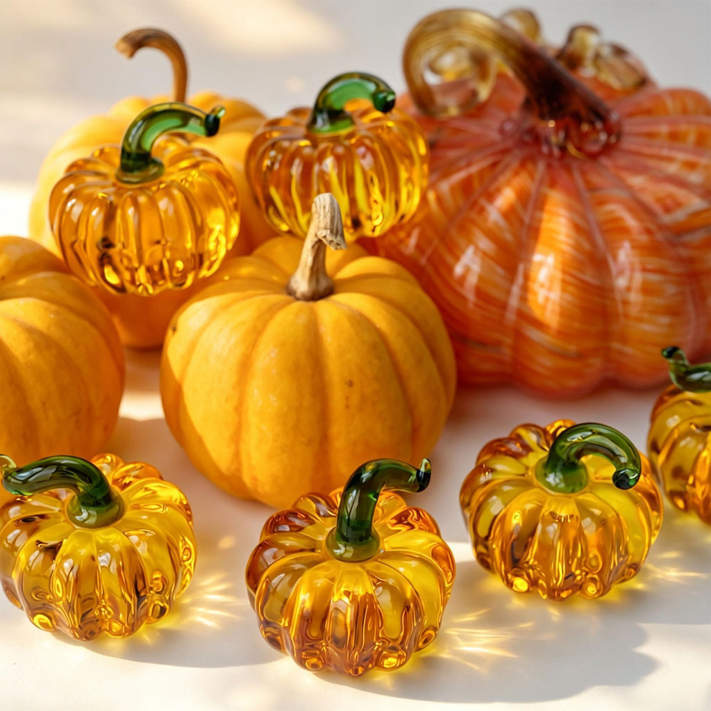 6-Piece Mini Glass Pumpkin Figurines for Decorating, Pumpkins Fall Decor