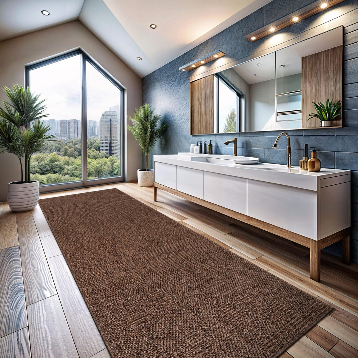Easy Jute Runner Rug Brown Solid Boho Woven Design Easy-Cleaning Non Shedding Fiber Living Room Bedroom Garden Patio