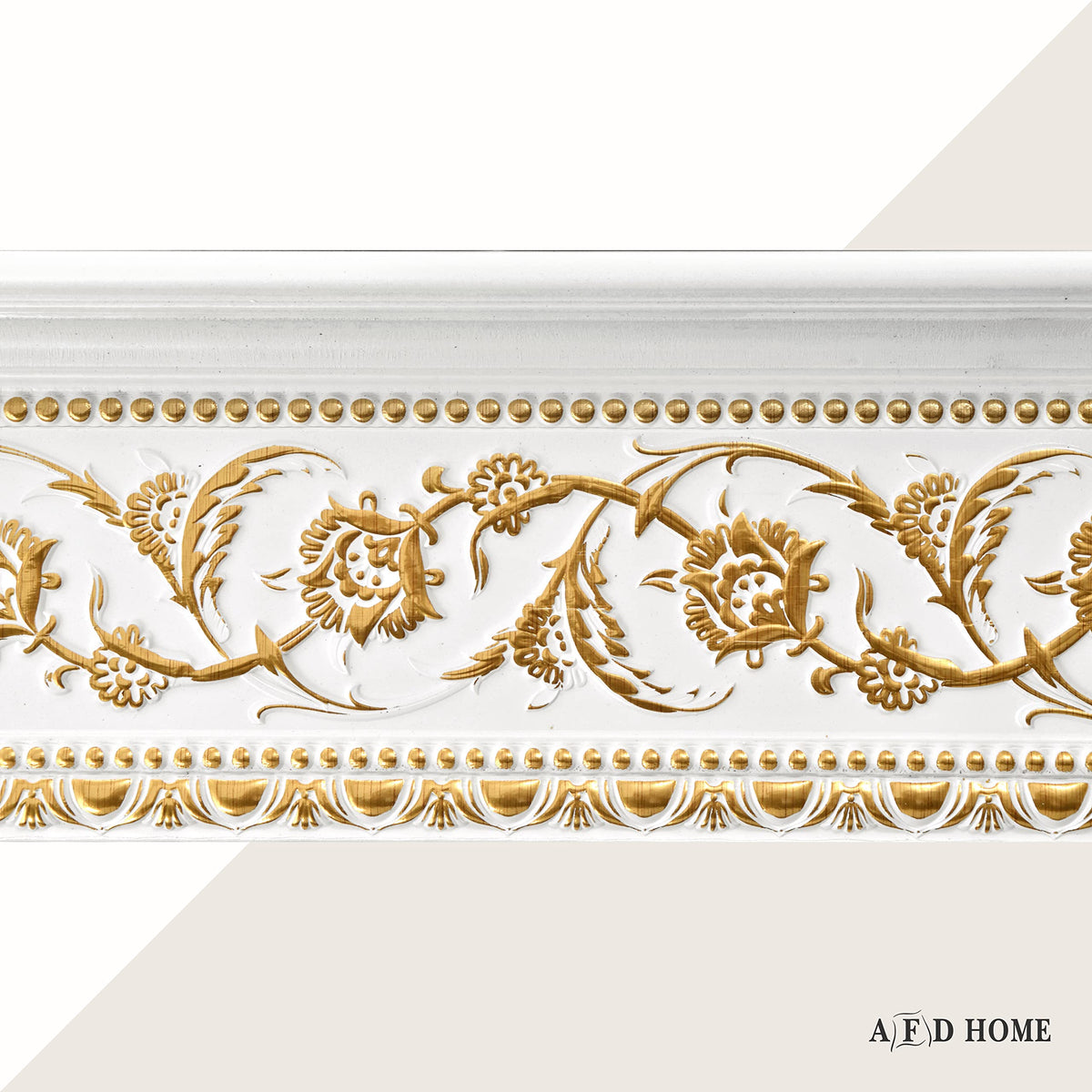 6-Piece Crown Molding Crown Decor Set, Gold Floral on French White