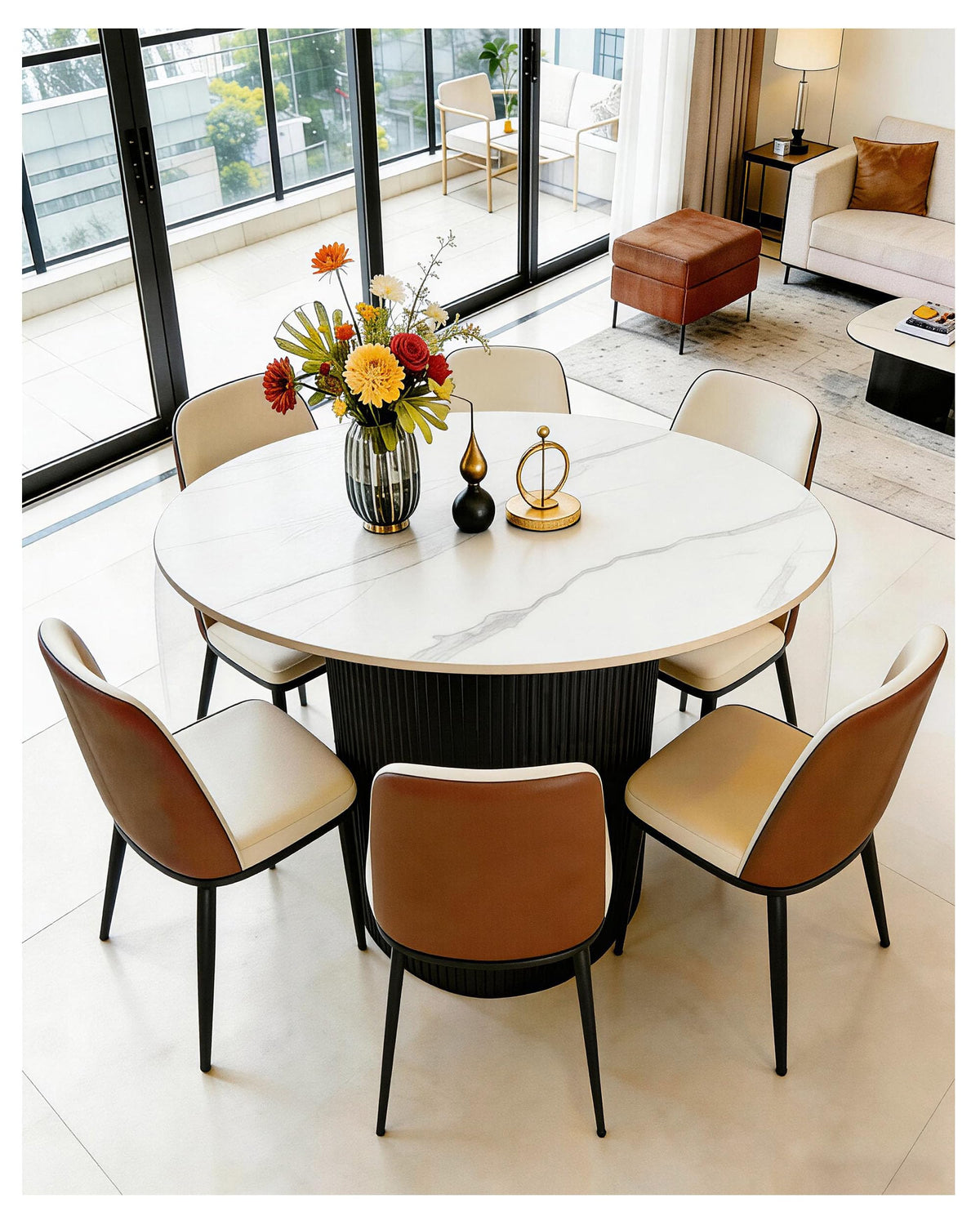 Inspired Saarinen Style 35.4" Round Dining Table with Marble Top and Metal Base | White Circle Modern Pedestal Tables Dining Set, or