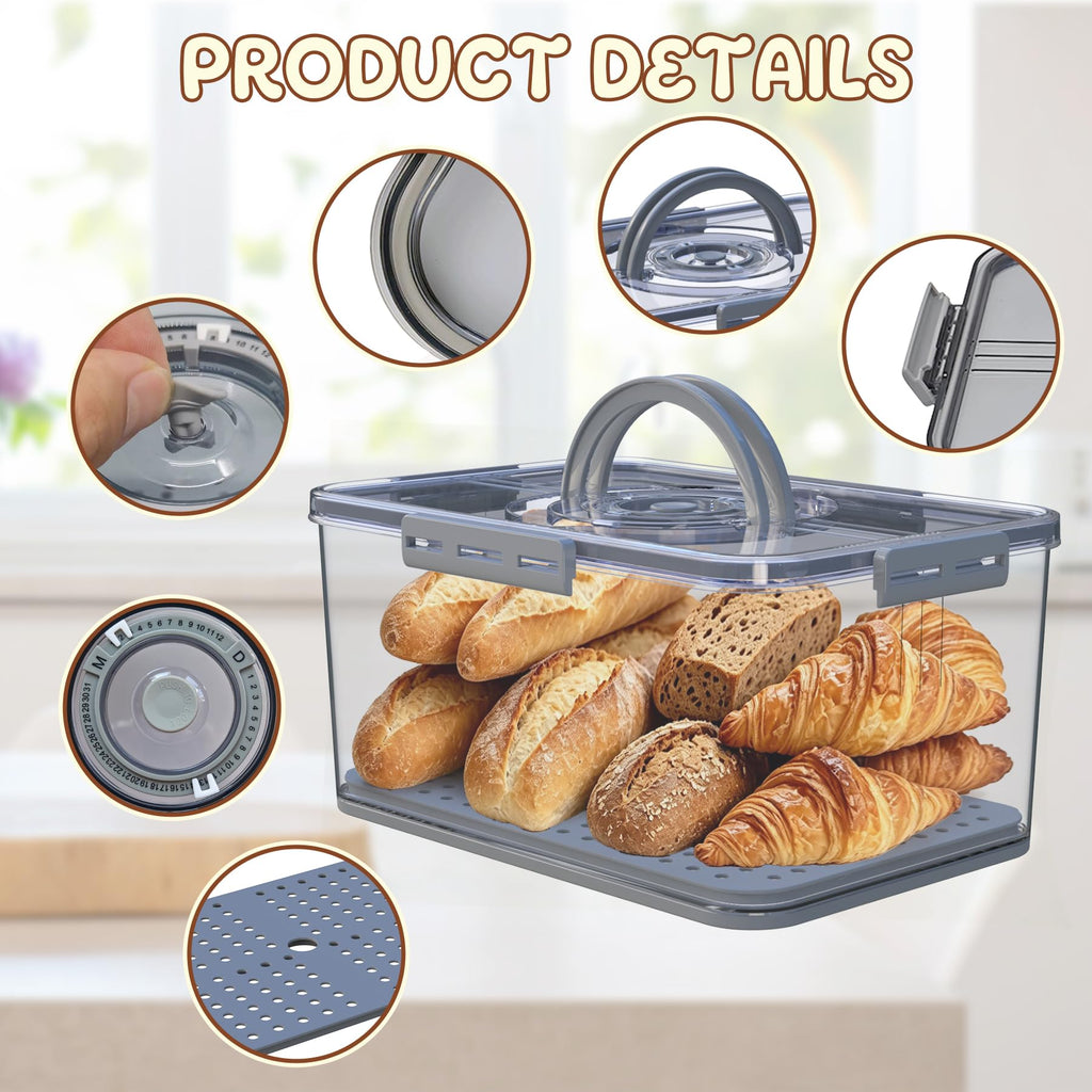 Large with Lid and Handle,Time Recording Airtight Bread Container