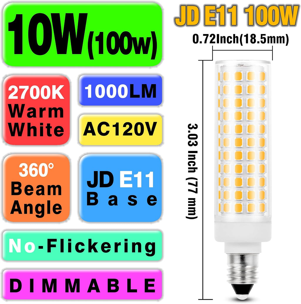 Dimmable JDE11 E11 120V 100W Candelabra Bulbs Equivalent,2700k Warm