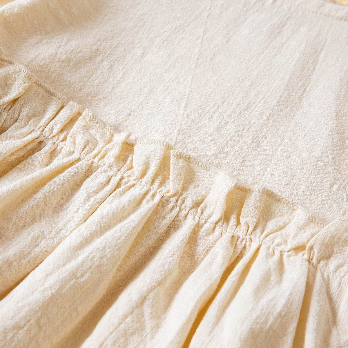 Toddler Girl Cotton Linen Dress Long Sleeve Ruffle Fall Dress Kids Solid Dresses Casual Clothes