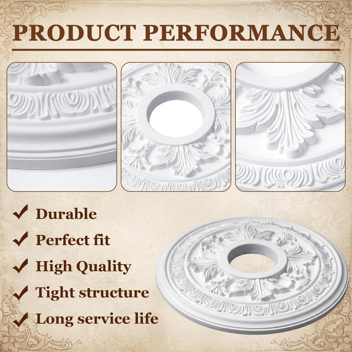 2 Pack 15" OD x 3.74" ID PU Chandelier Fan Ceiling Medallion