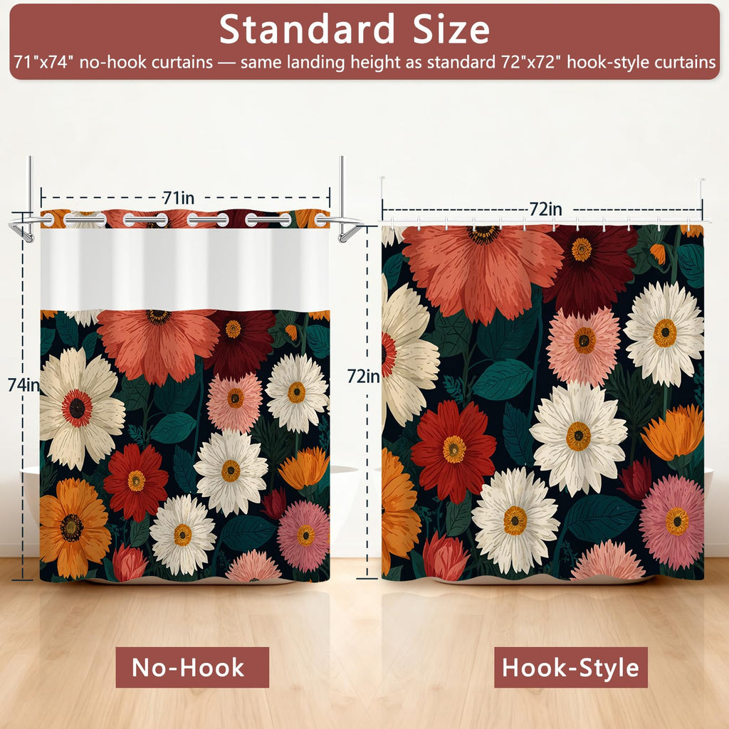 Hook-Free Waterproof Shower Curtains with Snap in Liner and Top Ventilation Window, Washable Shower Curtain with