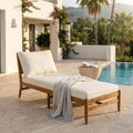 Acacia Wood Chaise Lounge Chair Outdoor With Water Resistant Cushion, Outdoor Recliner Chair With Hand-Woven