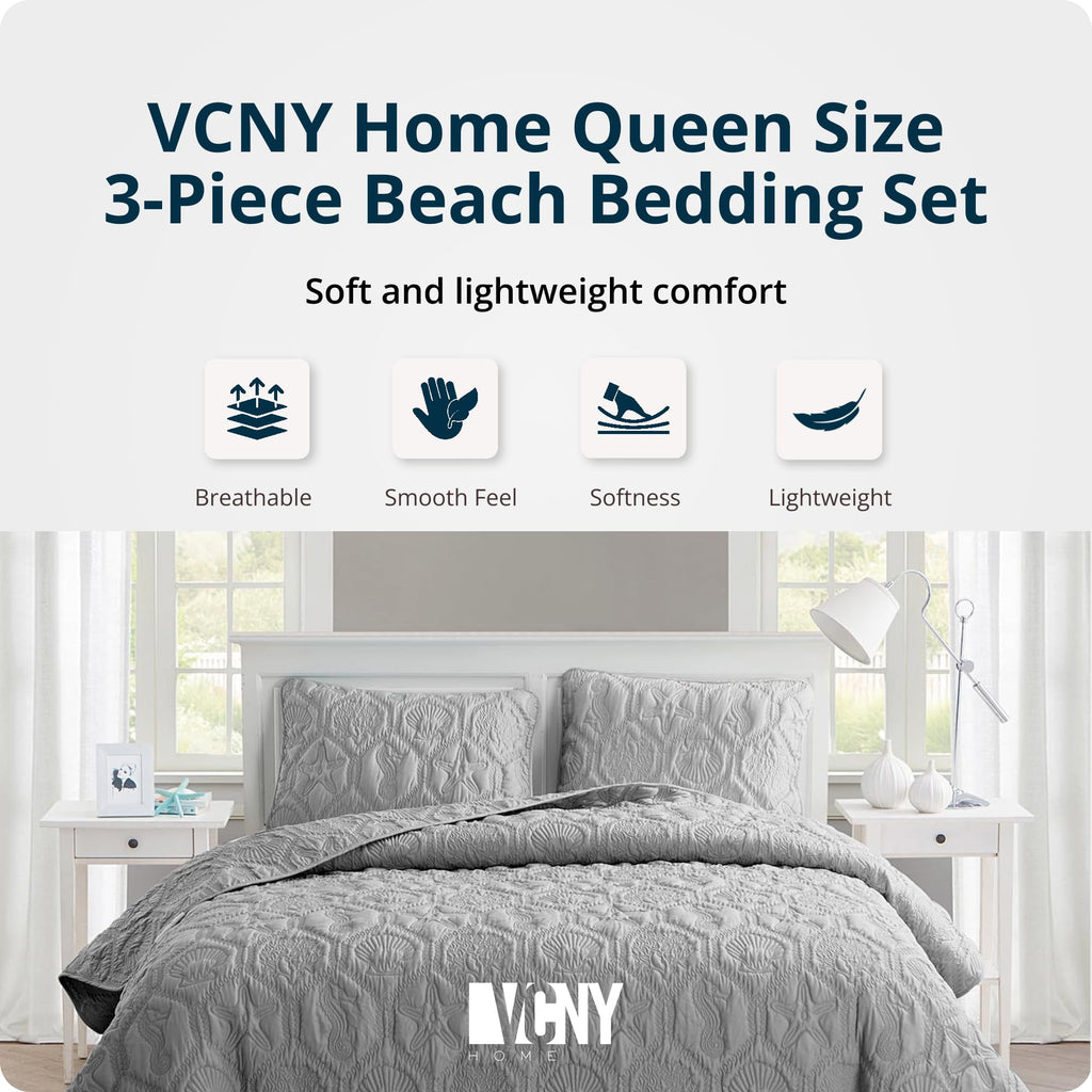 Shore Beach 3-Piece Bedding Set, Gray