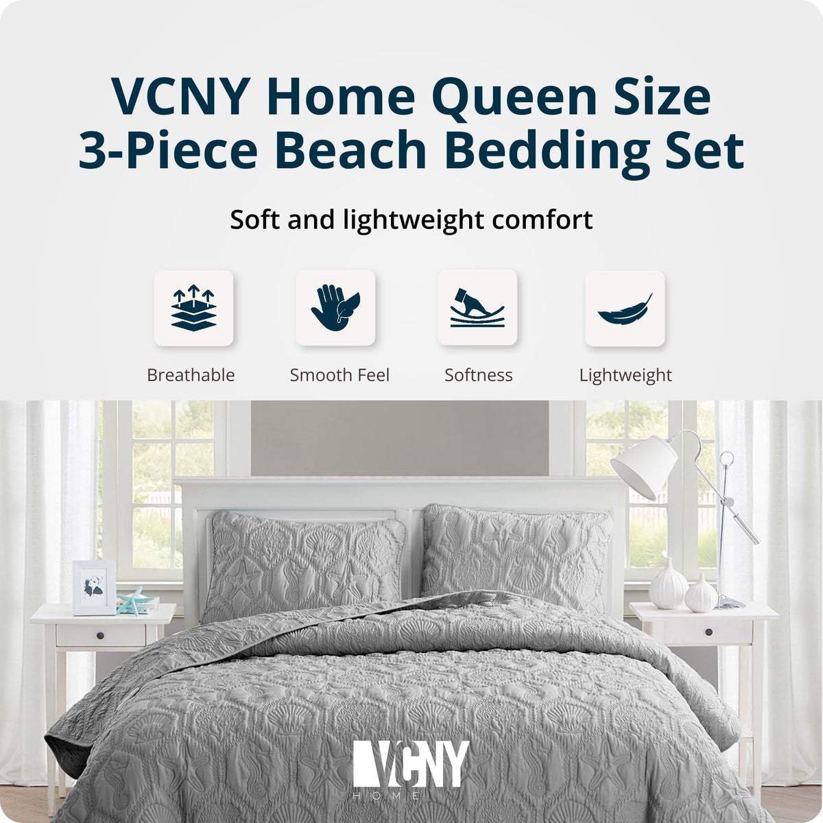 Shore Beach 3-Piece Bedding Set, Gray