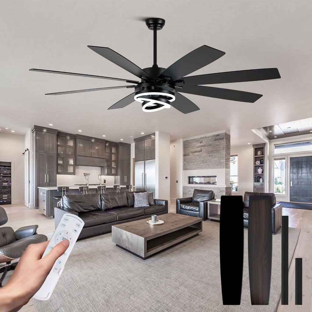 72" Black Chandelier Ceiling Fan with Light & Remote