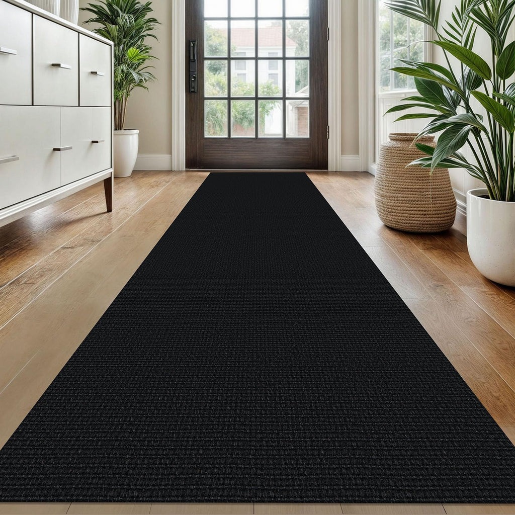 2x10 Long Runner Carpet, Washable Woven Non Slip Hallway Rug, Heathered Charcoal Black