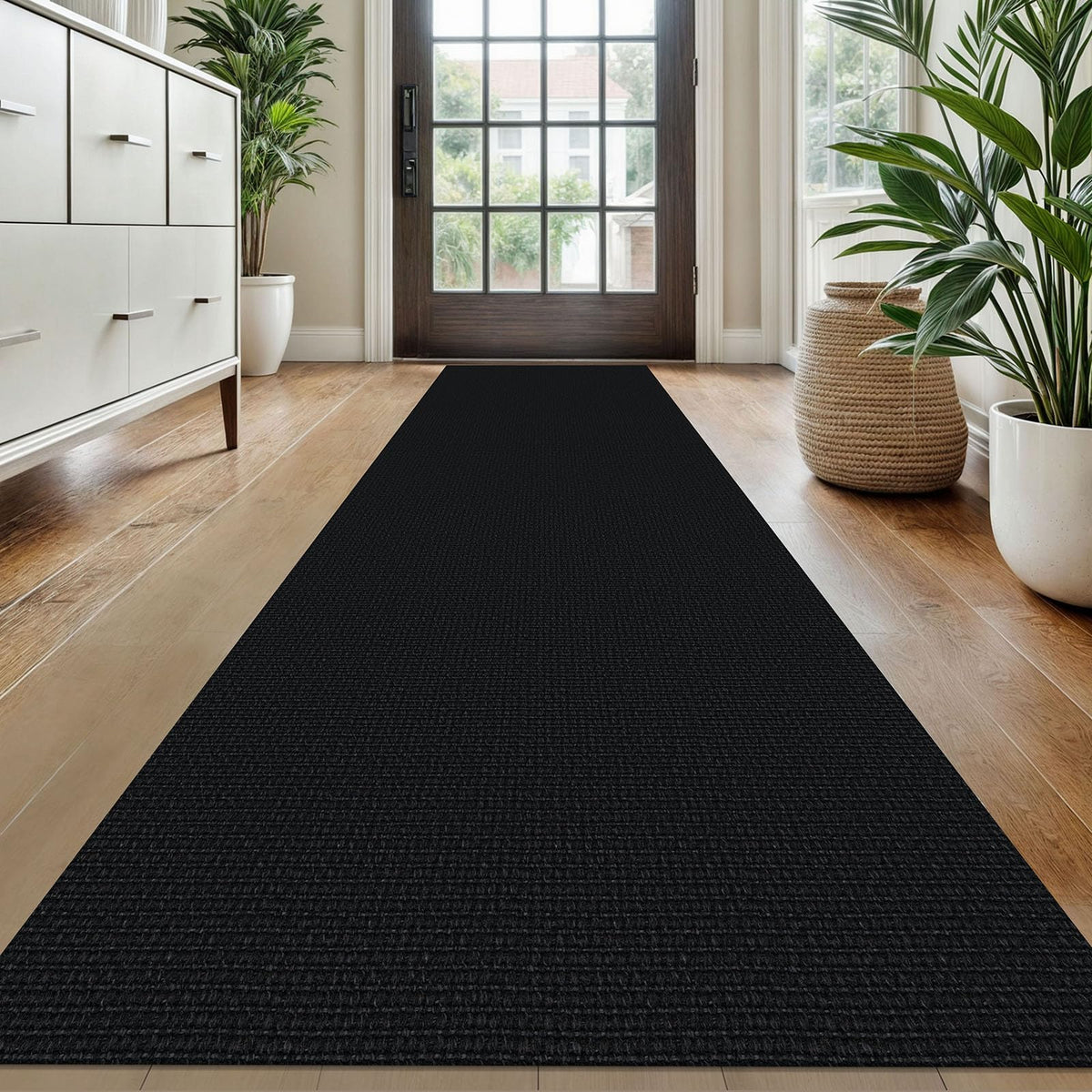 2x10 Long Runner Carpet, Washable Woven Non Slip Hallway Rug, Heathered Charcoal Black