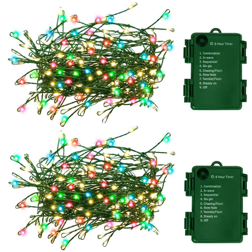 Battery Operated Christmas Lights, 10FT 100 LED Waterproof Dark Green Copper Wire Fairy Light String Light for