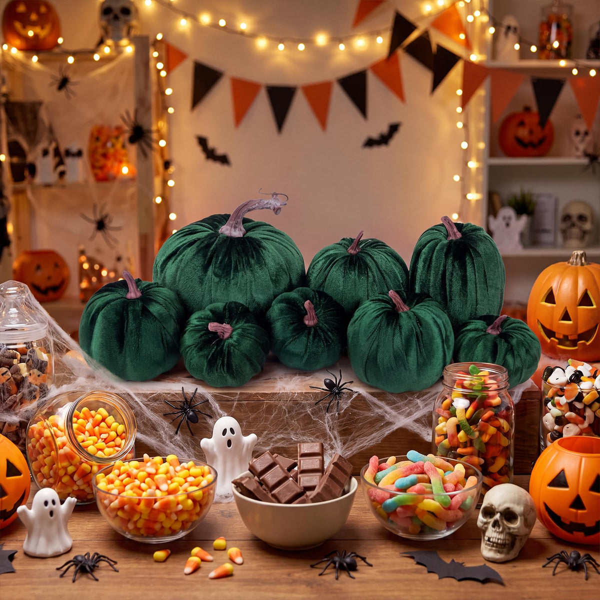 8 Pcs Fake Green Velvet Pumpkins Artificial Pumpkin Decoration