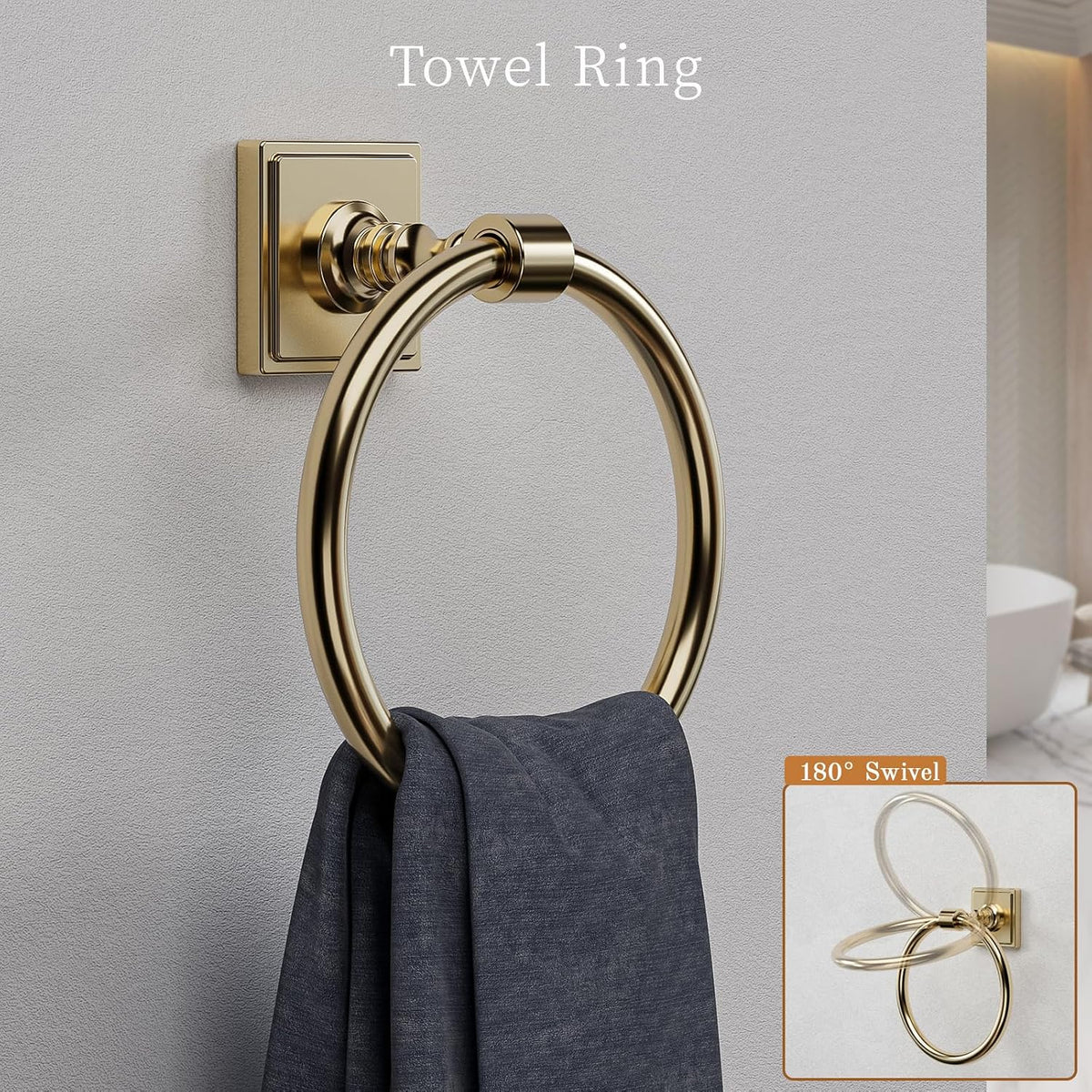 Champagne Bronze Bathroom Accessories Set, 5 Piece Bathroom Towel Holder Set, SUS304 Stainless Steel 24" Towel Bar