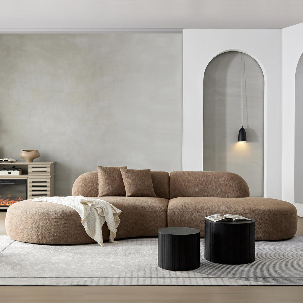 135.4" Sectional Curved Sofa, Boucle Fabric Upholstered Modern Sofas with 2 Pillows, 6 Seater Oversized Modular