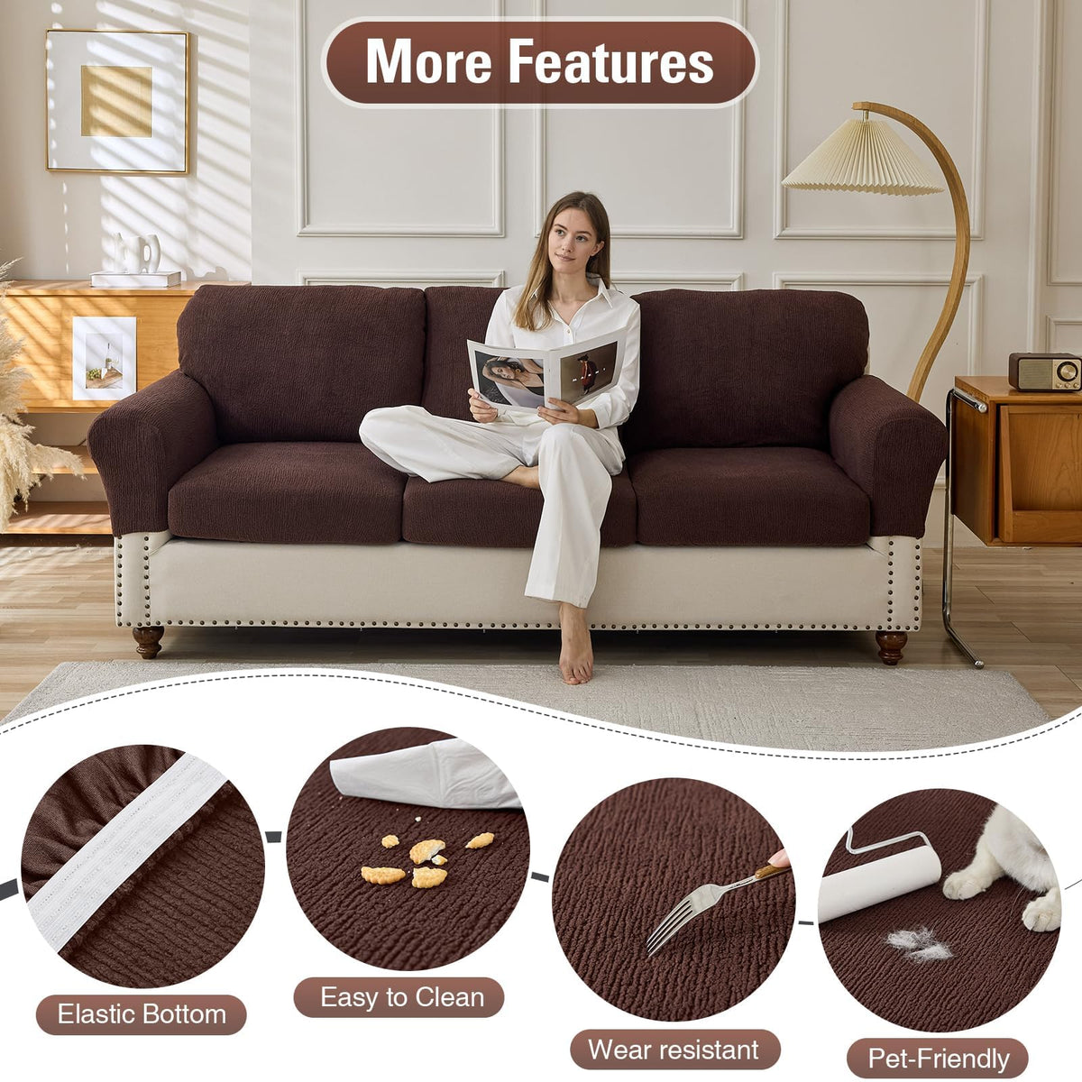 Couch Cushion Covers Chaise Couch Cover Stretch Sectional Sofa Slipcover Washable Wear-Resistant Furniture