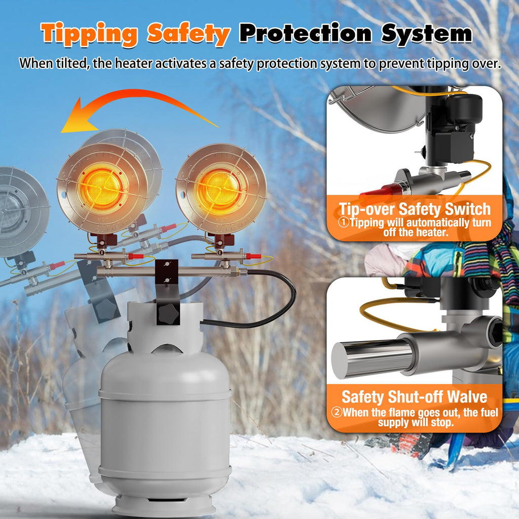 Propane Heater, Portable Propane Heater for Outdoor Use with 3 Adjustable Modes and Safety Shut-off Valve
