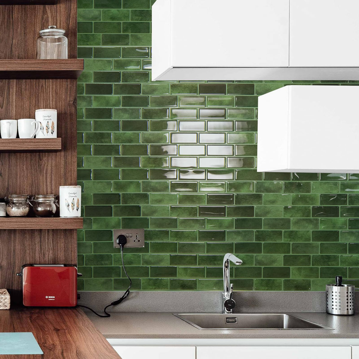 10-Pack Marble Tile Peel and Stick Backsplash, 12 x 12 in, Jade Green