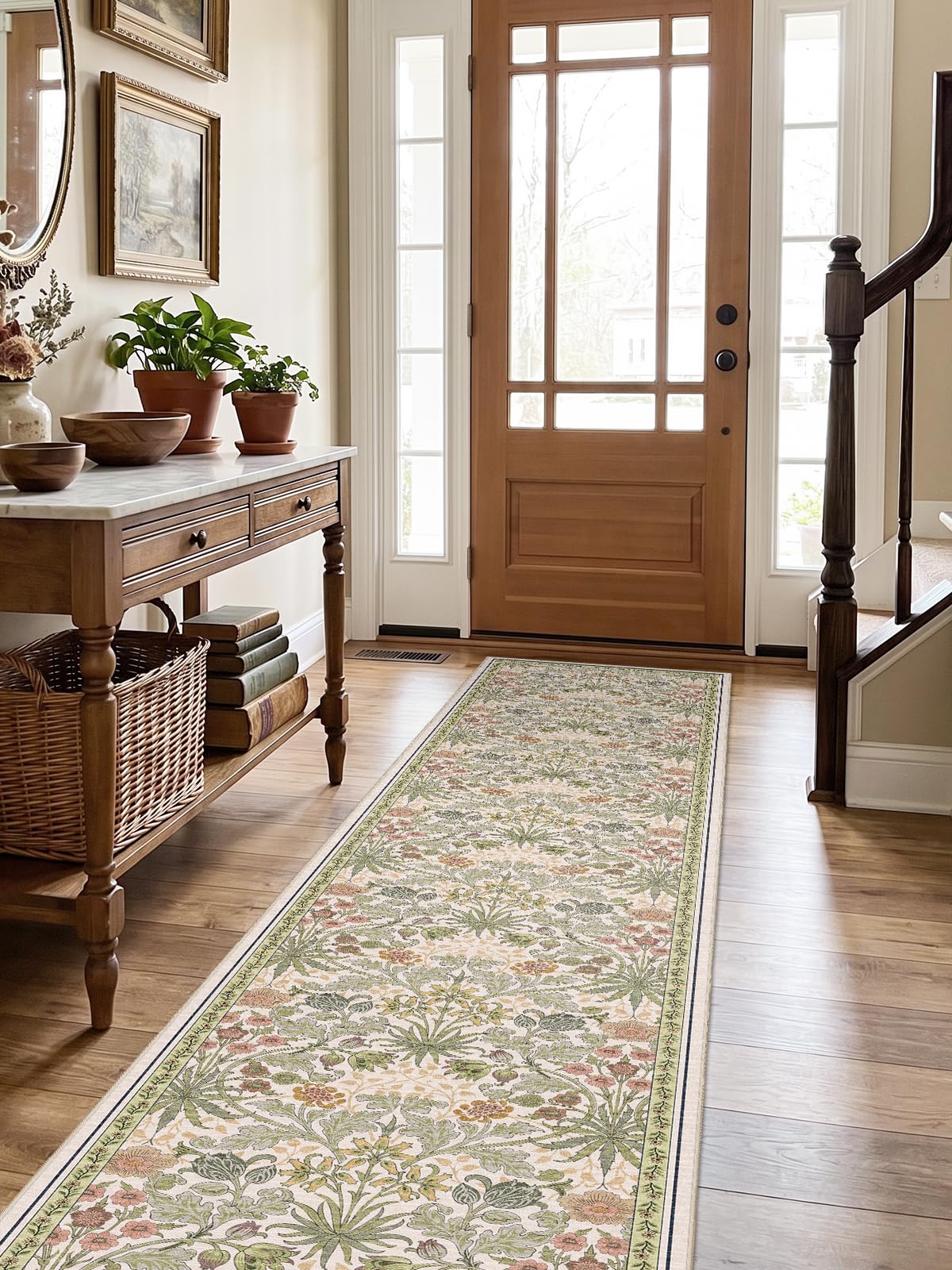 Floral Runner Rug s: Non-Slip Machine Washable Long Rugs Boho Soft Rugs, Laundry, Bedroom, Bathroom - Botanical